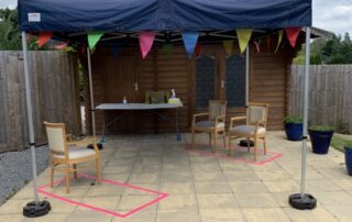 Outdoor visiting area at Crick Care Home in Caldicot